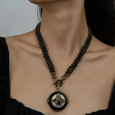 Collier Agate Noire "Reine Noire"