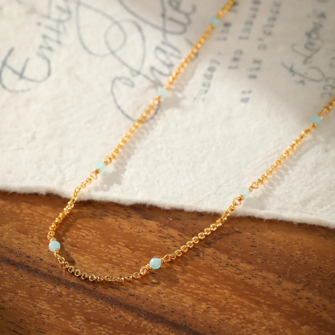 Amazonite Necklace "Marine Freshness" Gold-Plated Silver