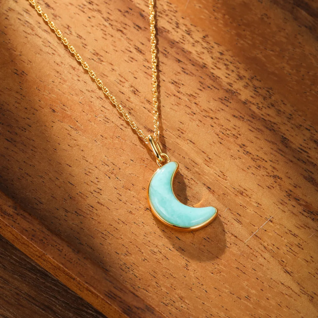 Amazonite Moon Necklace "Elegant Moon" Gold-Plated Silver