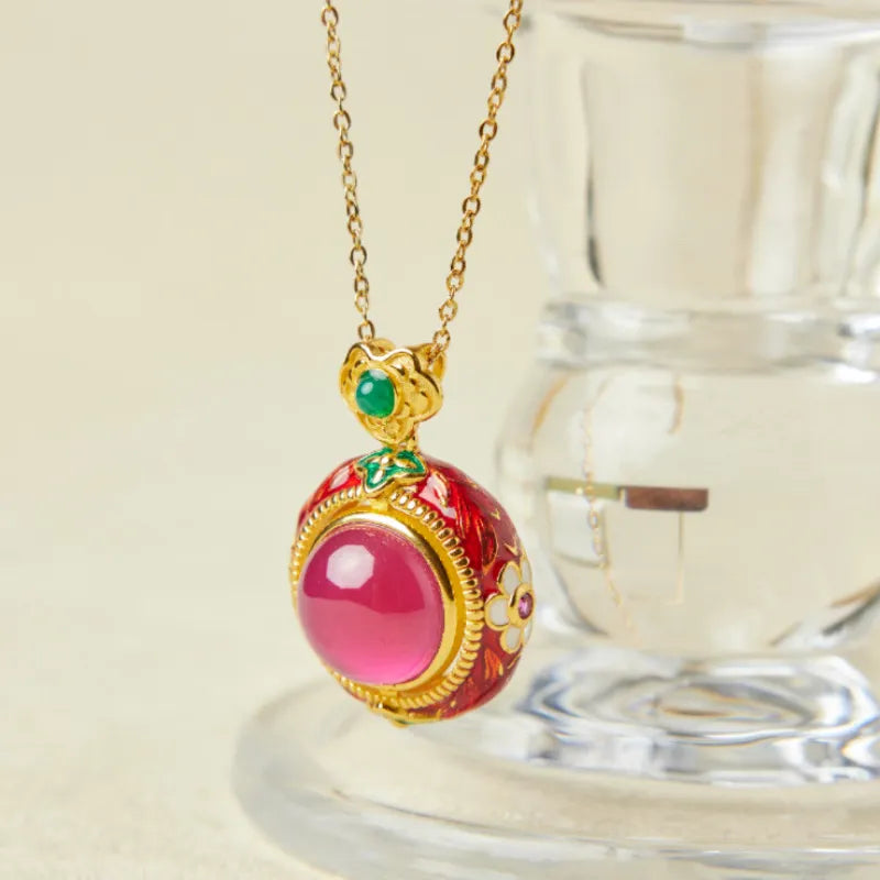 Carnelian Necklace "Flower of Passion" Gold-Plated Silver