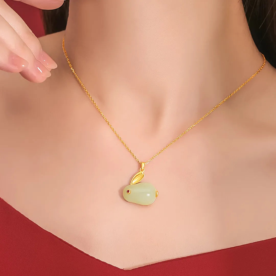Jade Necklace "Soft Rabbit" Gold-Plated Silver