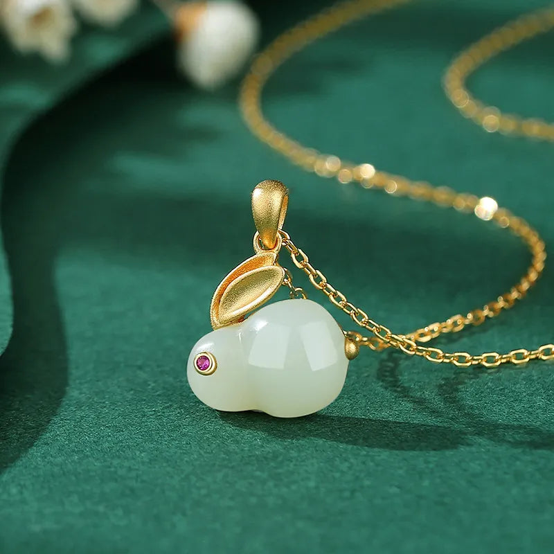 Jade Necklace "Soft Rabbit" Gold-Plated Silver