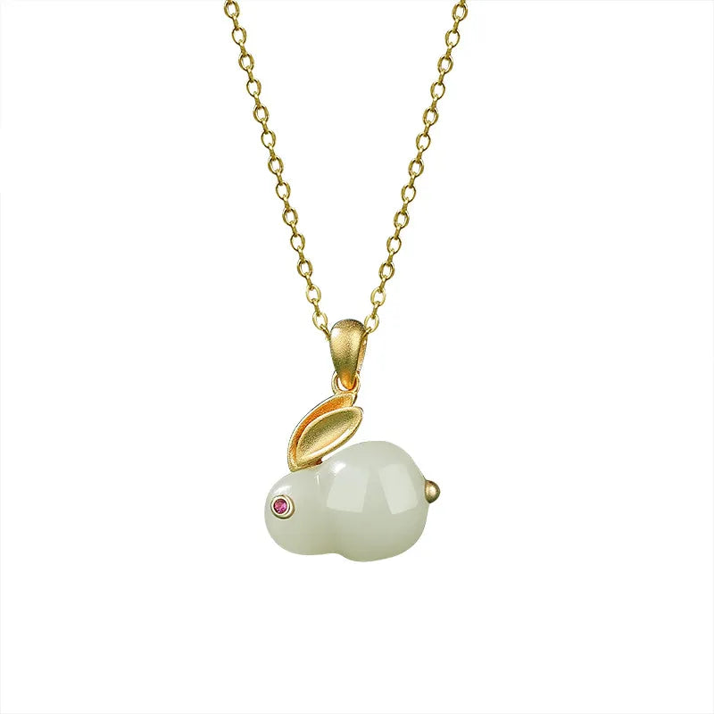 Jade Necklace "Soft Rabbit" Gold-Plated Silver