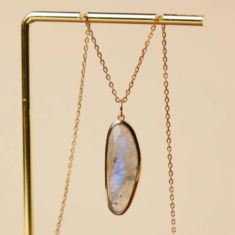 Labradorite Necklace "Enchanting Ellipse" Gold-Plated Silver