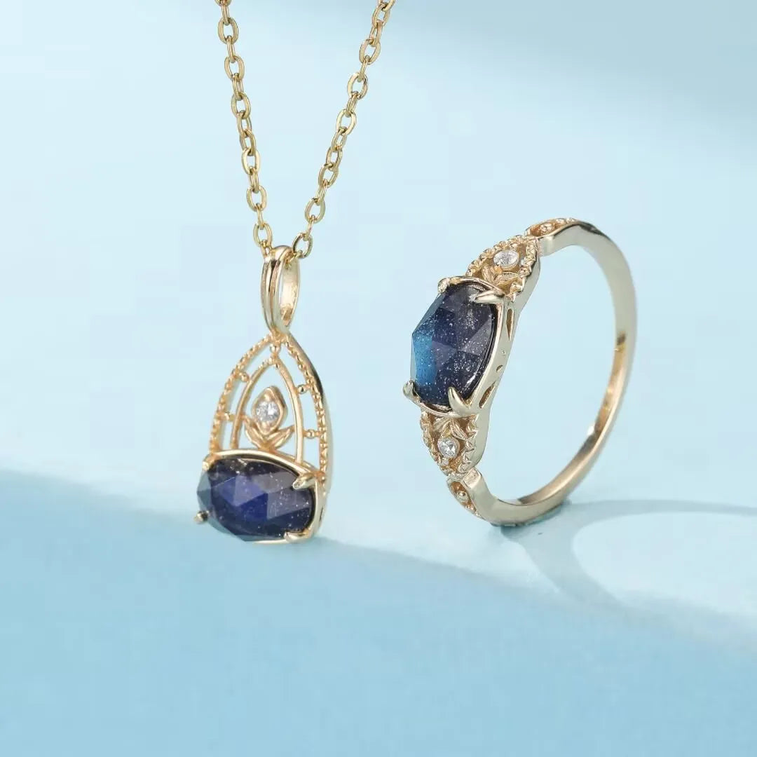 Labradorite and Lapis Lazuli Necklace "Astral Dream" Gold-Plated Silver