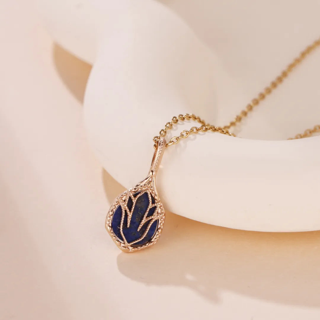 Lapis Lazuli and Labradorite Necklace "Dark Lotus" Gold-Plated Silver
