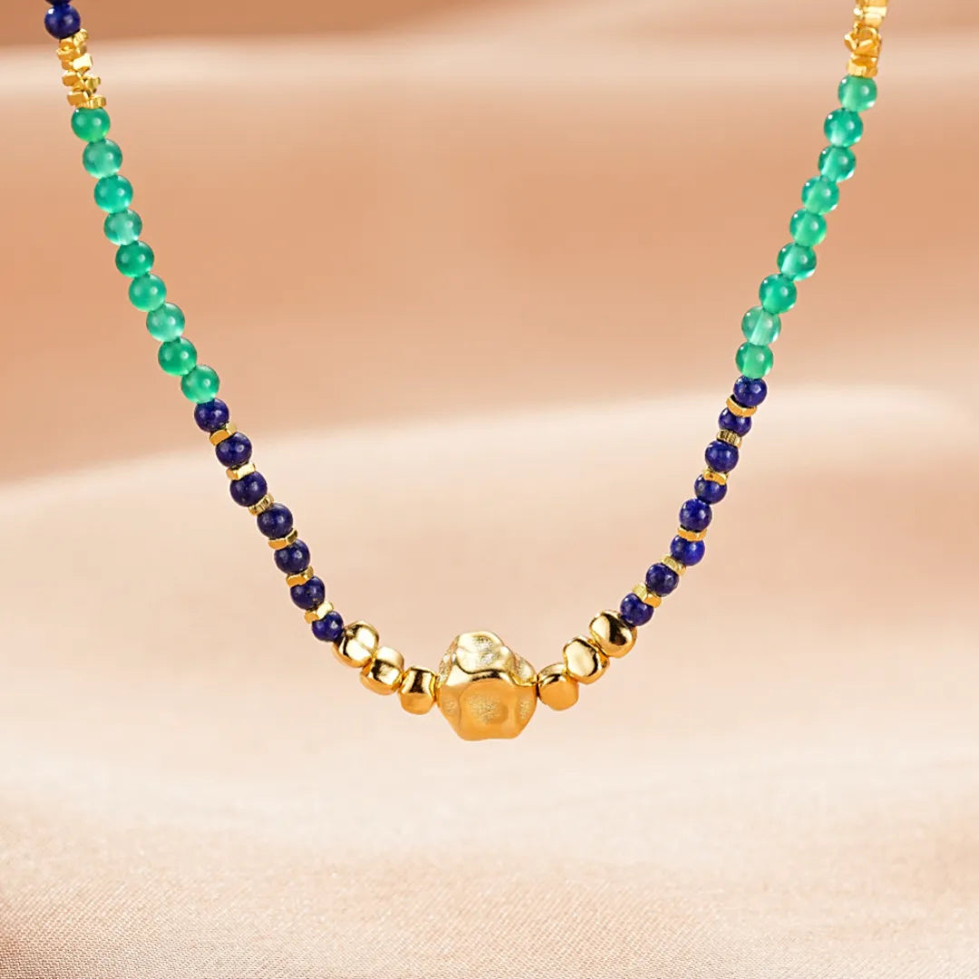 Lapis Lazuli and Jade Necklace "Inner Wisdom" Gold Plated Silver
