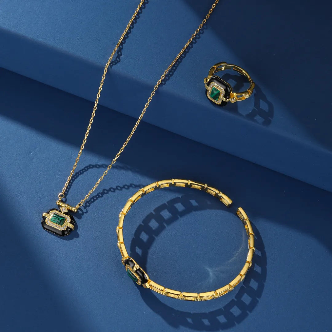Malachite Bracelet "Aurore Nocturne" Gold