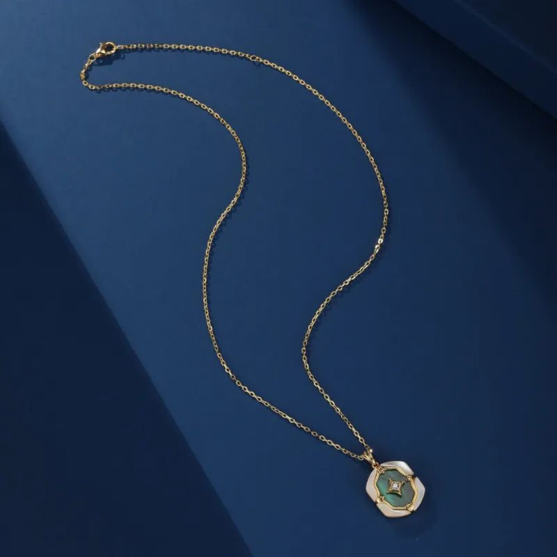 Malachite and Mother-of-Pearl Necklace "Pearly Nebula" Gold-Plated Silver