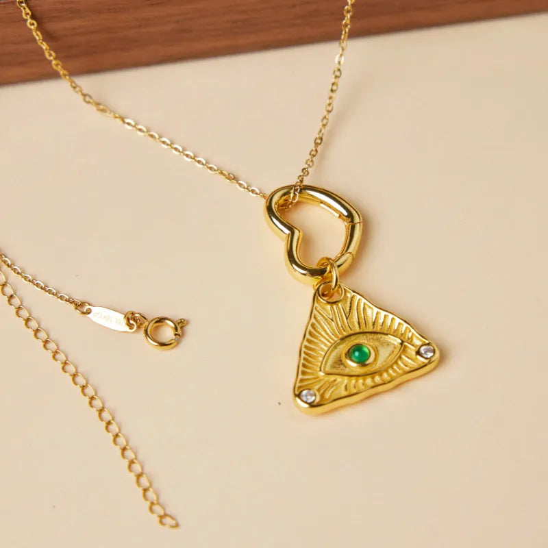 Evil Eye Agate "Golden Watch" Gold Plated Silver Necklace