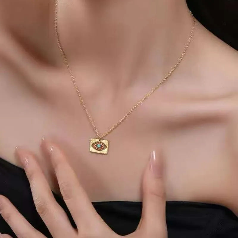 Evil Eye "Protective Square" Gold Plated Silver Necklace