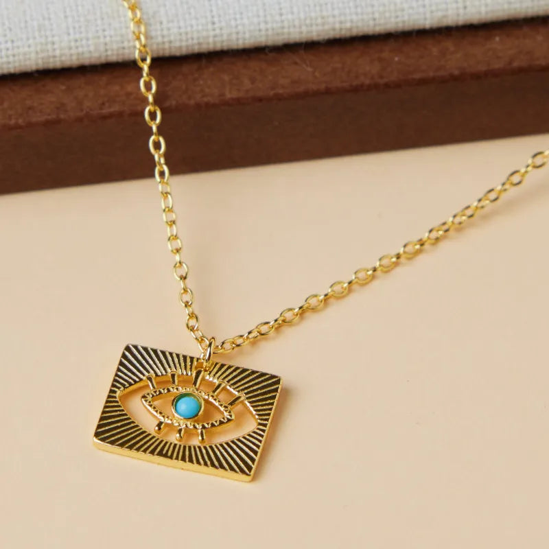 Evil Eye "Protective Square" Gold Plated Silver Necklace