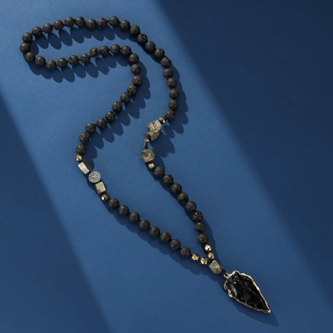 Obsidian and Lava Stone Necklace "Black Volcano"