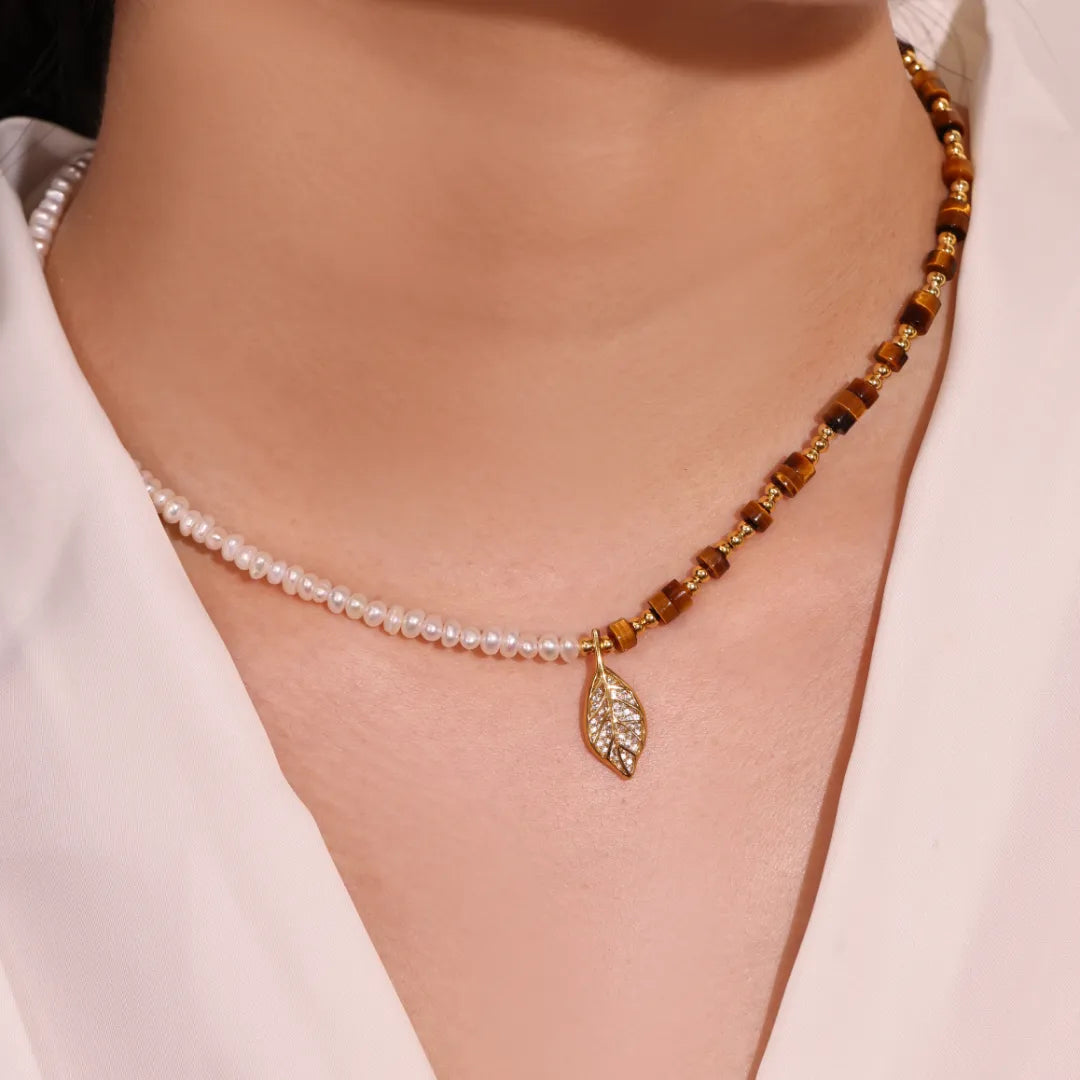 Tiger Eye Necklace "Precious Nature" Gold-Plated Silver