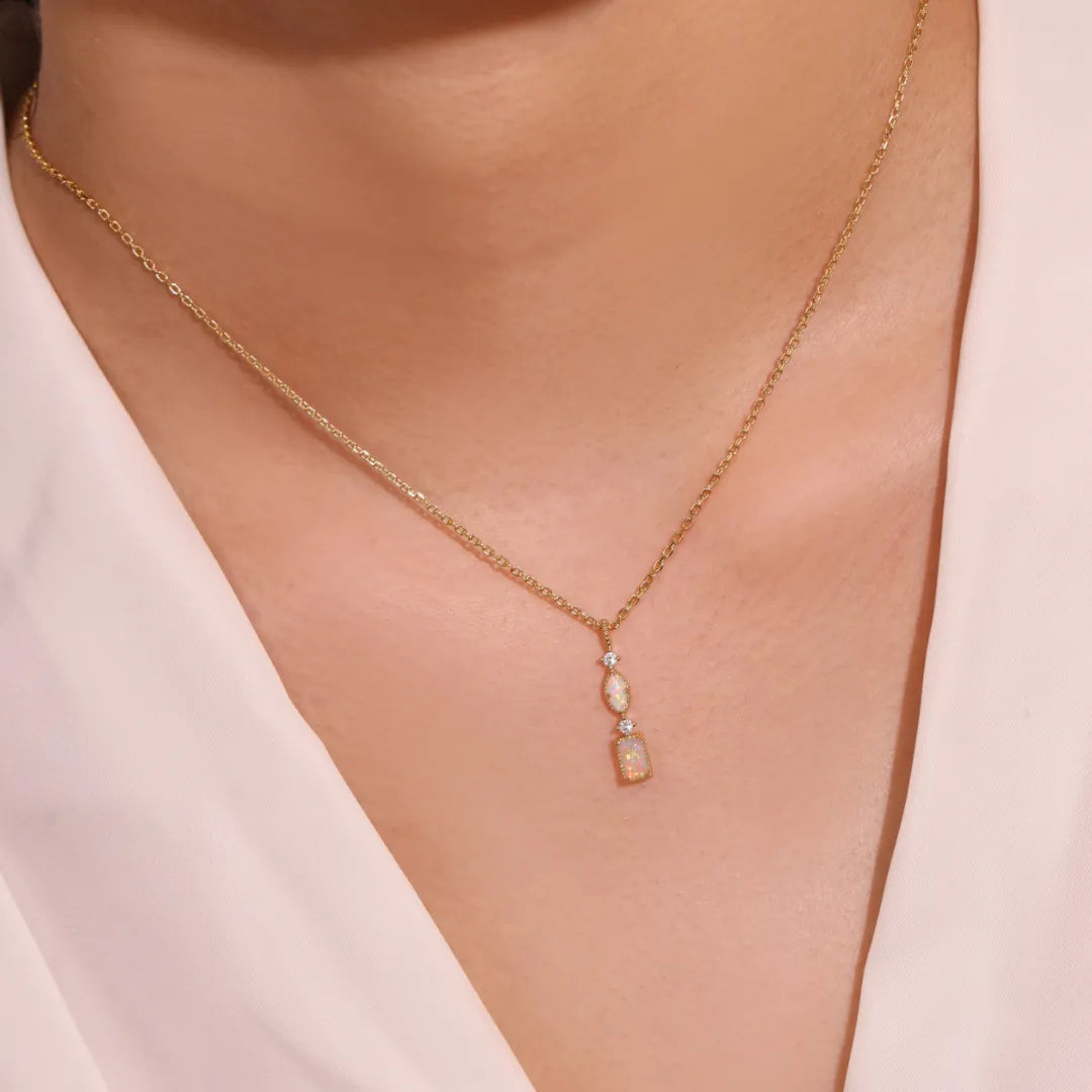 Opal Necklace "Glow of Sweetness" Gold-Plated Silver