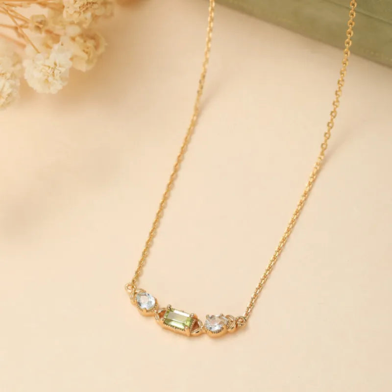 Peridot and Topaz Necklace "Geometric Refinement" Gold-Plated Silver