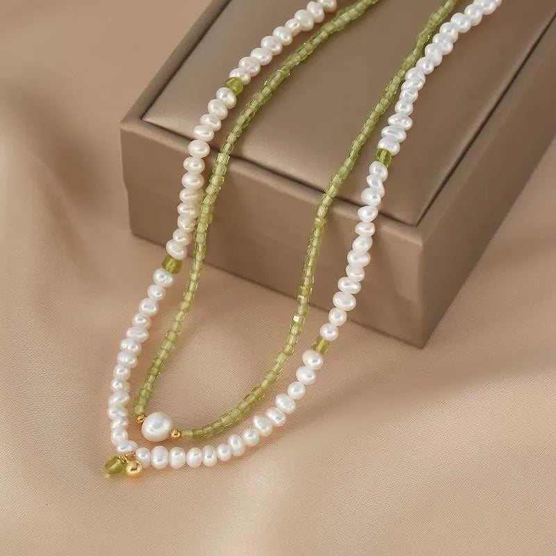 Peridot and Pearl Necklace "Loving Harmony" Silver