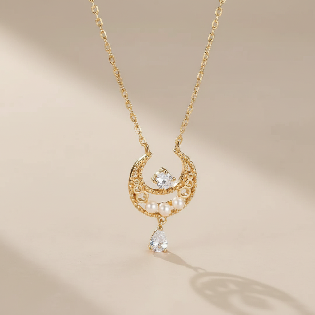 Collier Pierre de Lune " Clair de Lune" Argent Doré Or