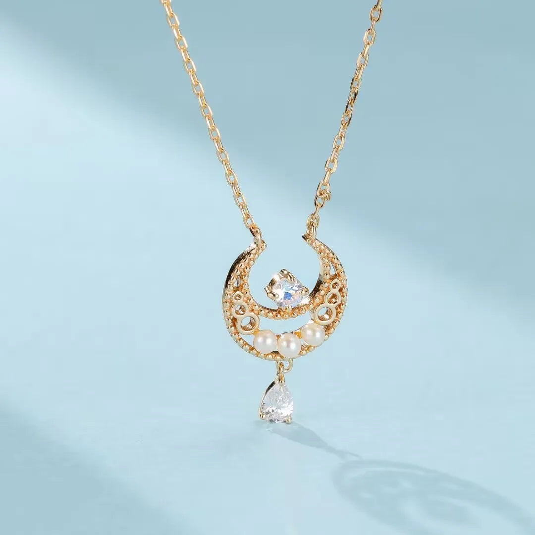 Collier Pierre de Lune " Clair de Lune" Argent Doré Or