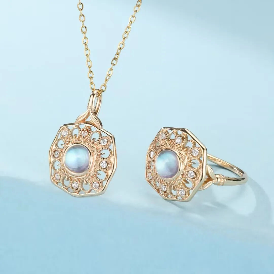 Collier Pierre de Lune "Reflet Enchanteur" Argent Doré Or