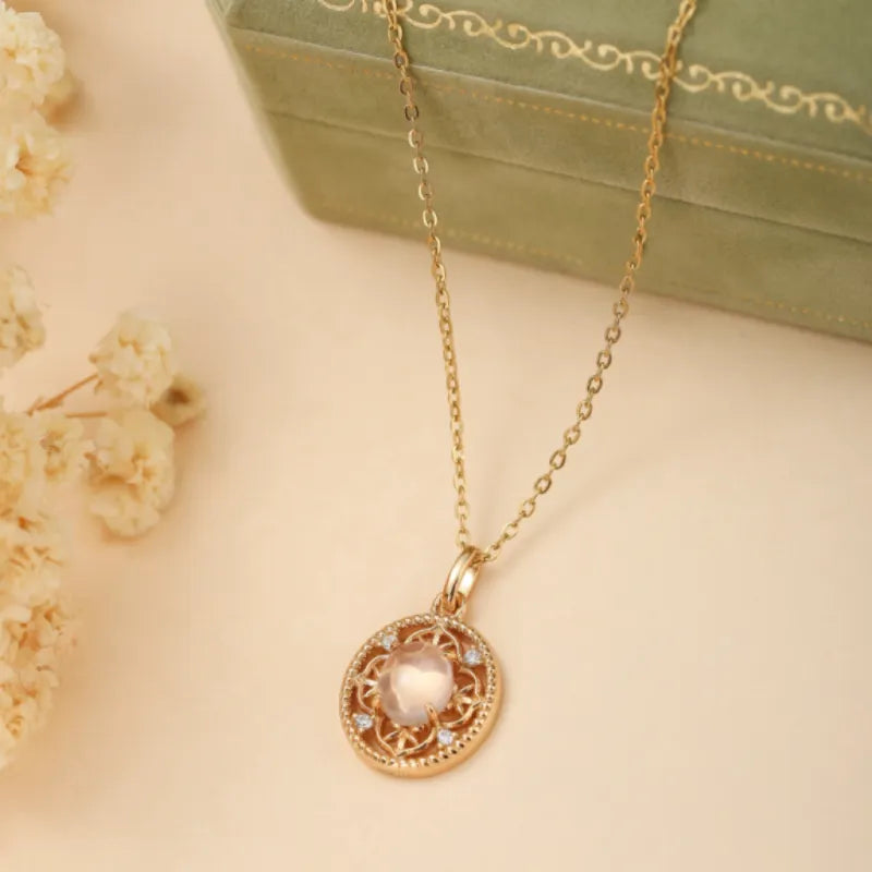 Rose Quartz Necklace "Empire Rose" Gold-Plated Silver