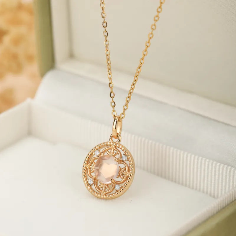 Rose Quartz Necklace "Empire Rose" Gold-Plated Silver