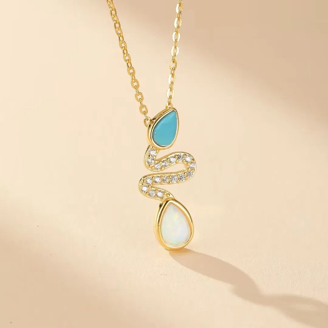 Turquoise and Opal Snake Necklace "Snake Charm" Silver
