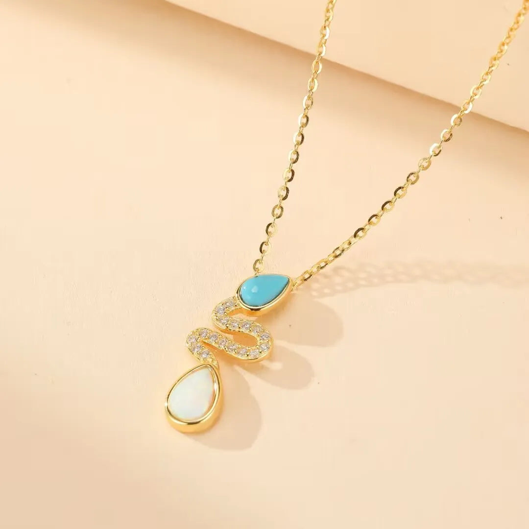 Turquoise and Opal Snake Necklace "Snake Charm" Silver