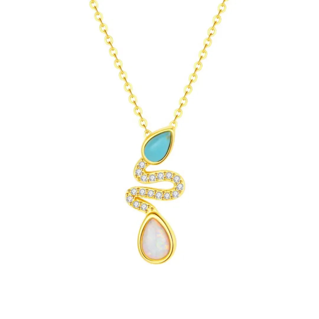 Turquoise and Opal Snake Necklace "Snake Charm" Silver