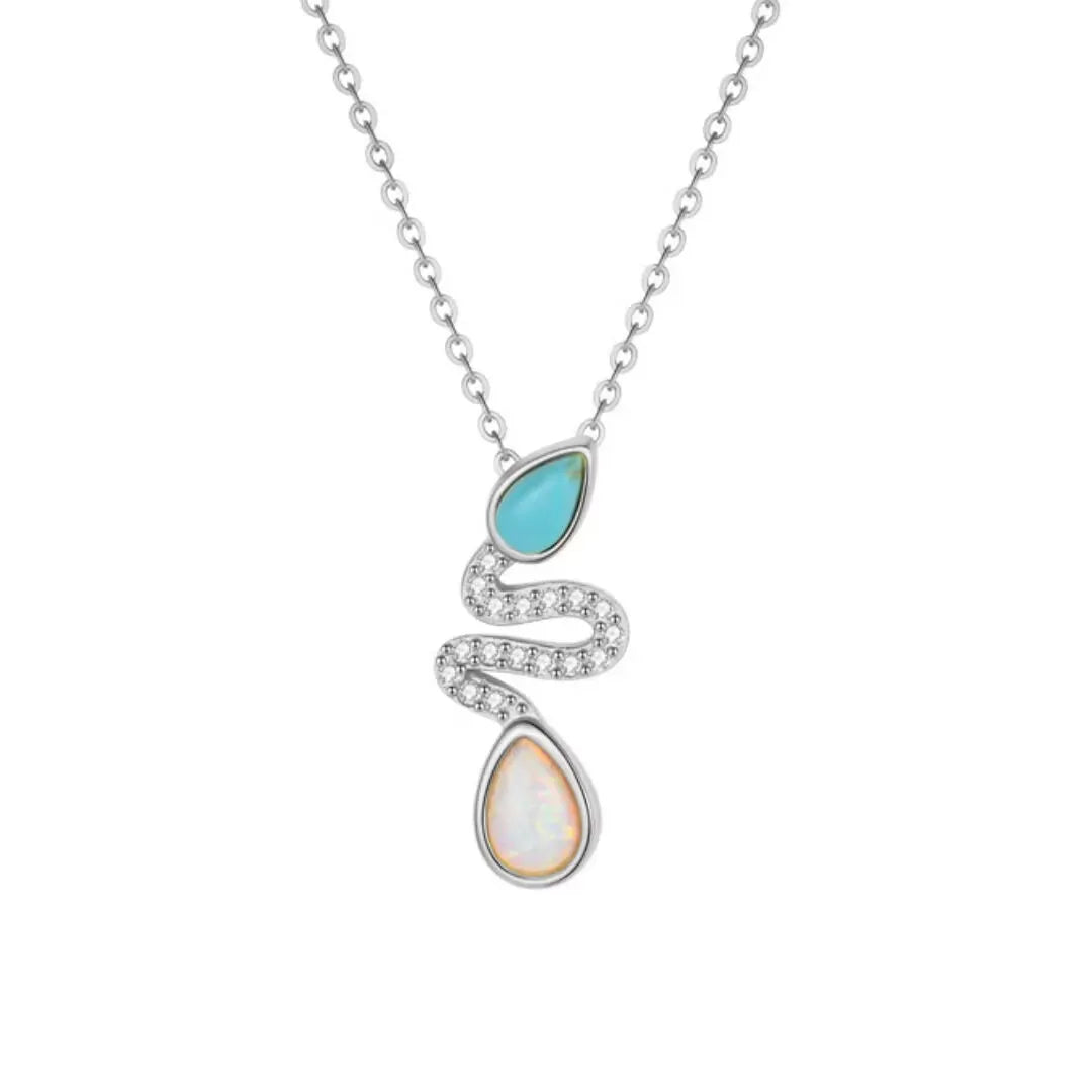 Turquoise and Opal Snake Necklace "Snake Charm" Silver