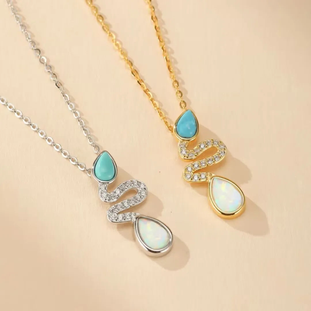 Turquoise and Opal Snake Necklace "Snake Charm" Silver