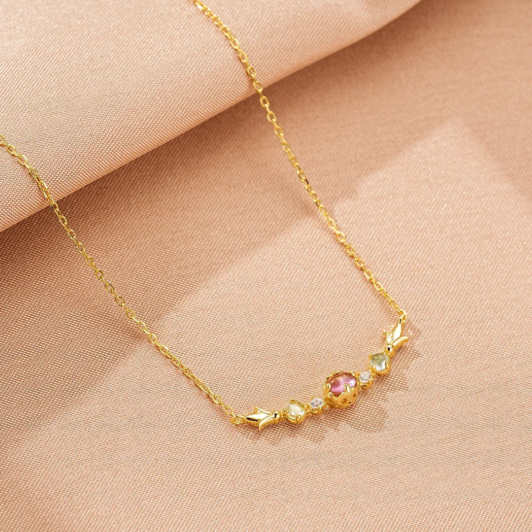 Halskette Turmalin, Topas und Peridot "Strahlende Sanftheit" Vergoldetes Silber 18K Gold