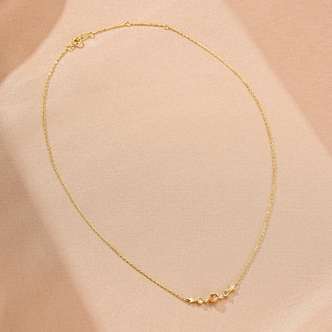 Halskette Turmalin, Topas und Peridot "Strahlende Sanftheit" Vergoldetes Silber 18K Gold