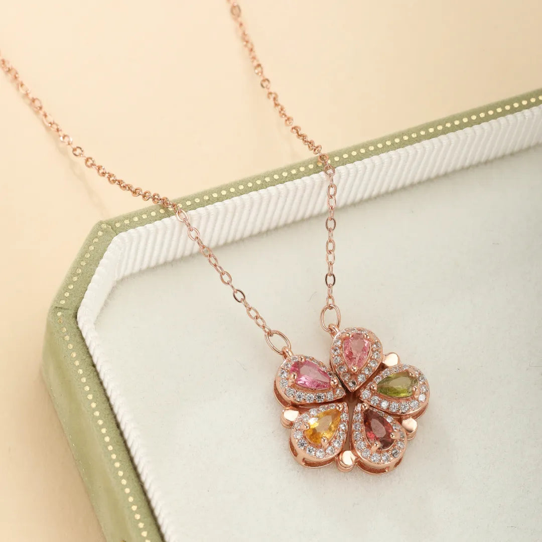 Lucky Flower Tourmaline Clover Necklace Gold-Plated Silver Rose Gold