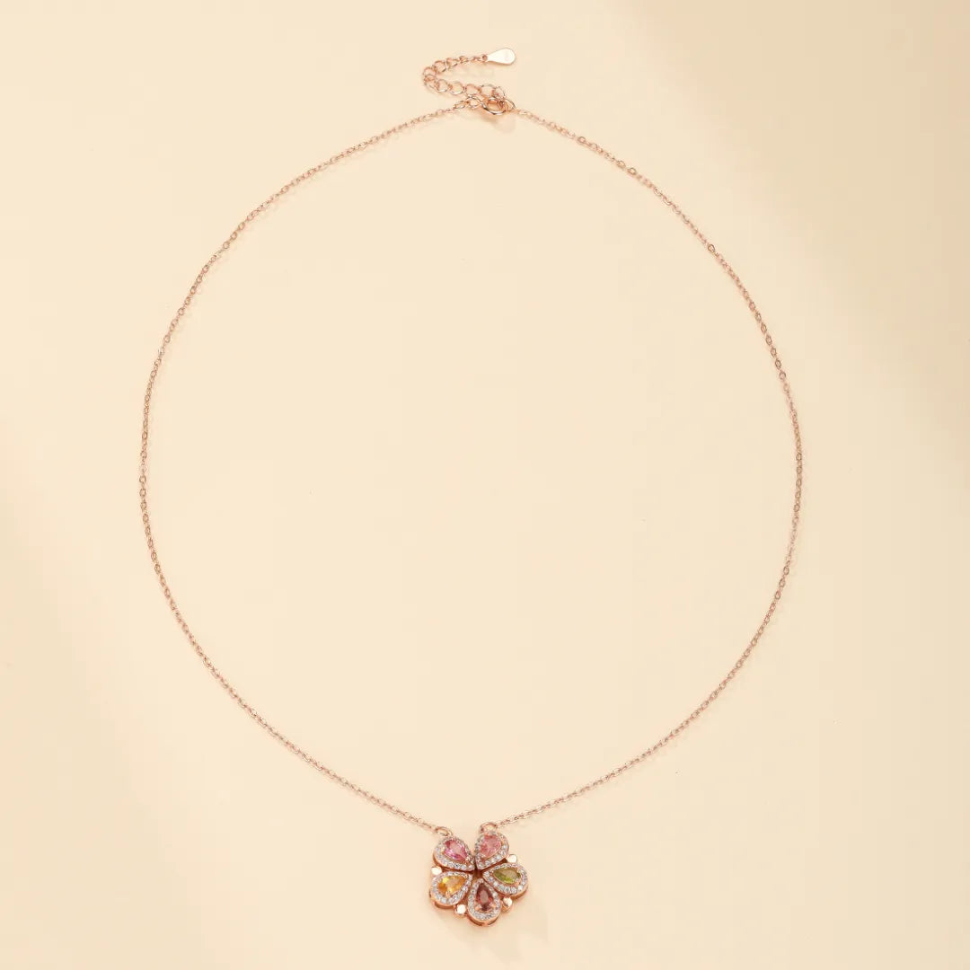 Lucky Flower Tourmaline Clover Necklace Gold-Plated Silver Rose Gold