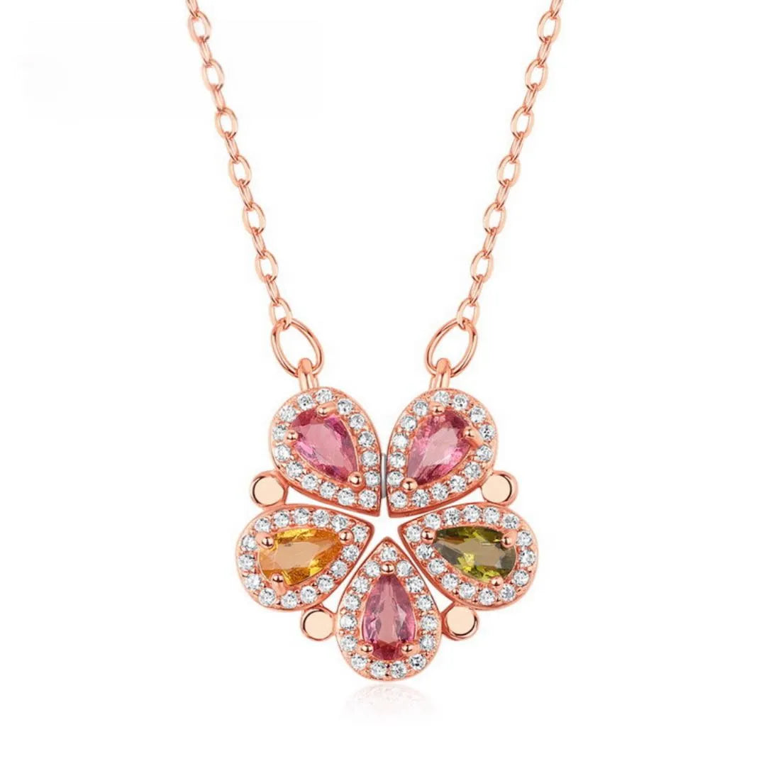 Lucky Flower Tourmaline Clover Necklace Gold-Plated Silver Rose Gold