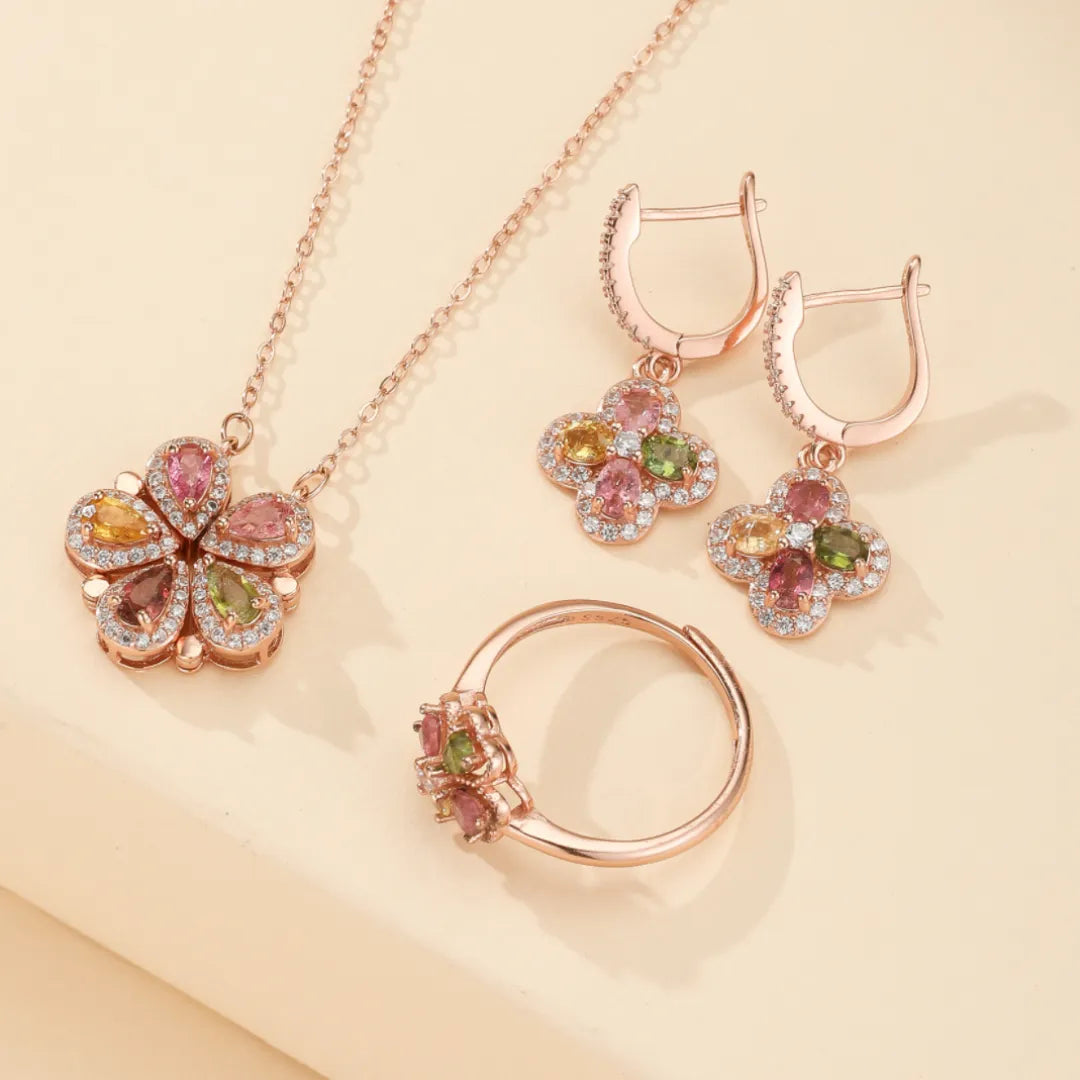 Lucky Flower Tourmaline Clover Necklace Gold-Plated Silver Rose Gold