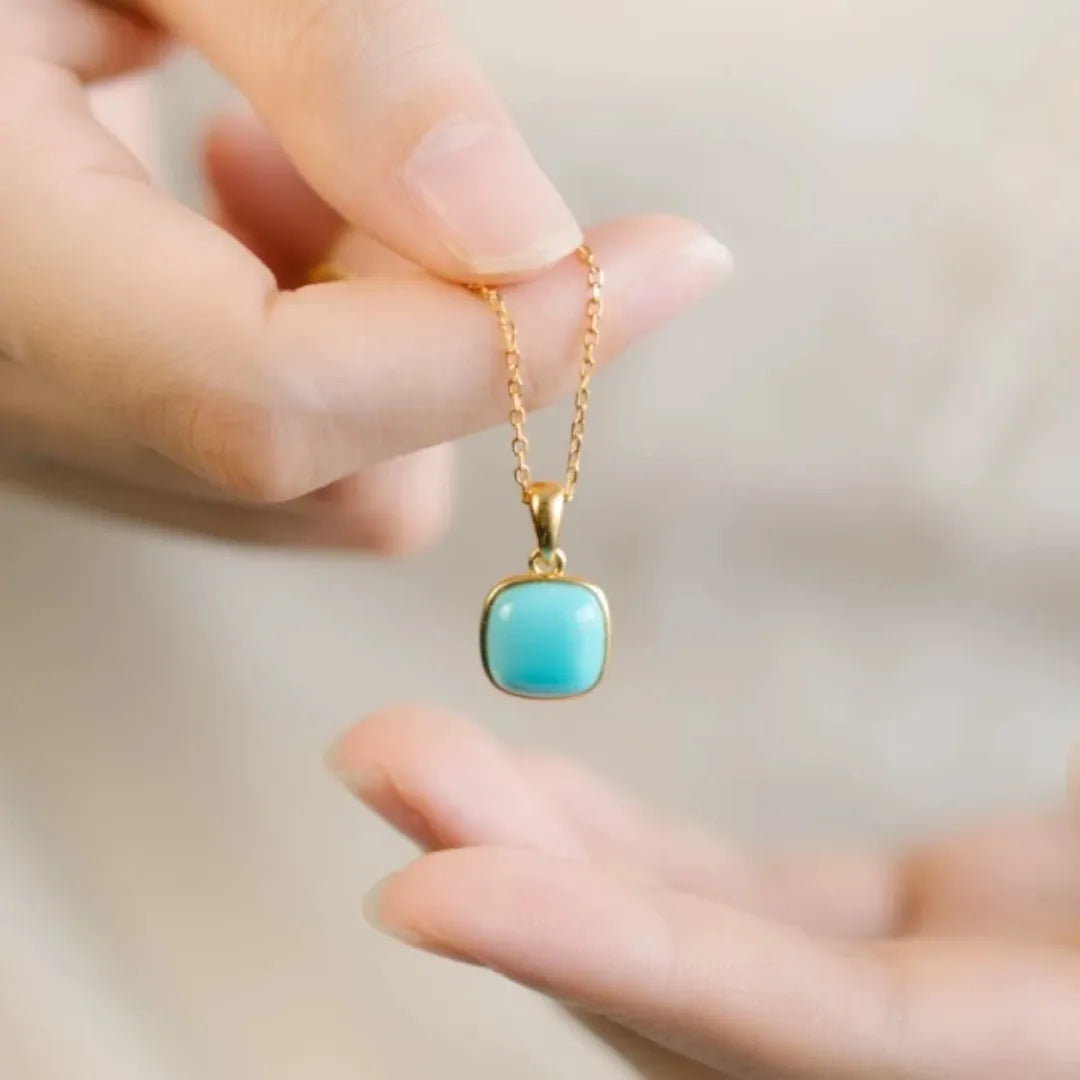 Turquoise Necklace "Perfect Square" Gold-Plated Silver