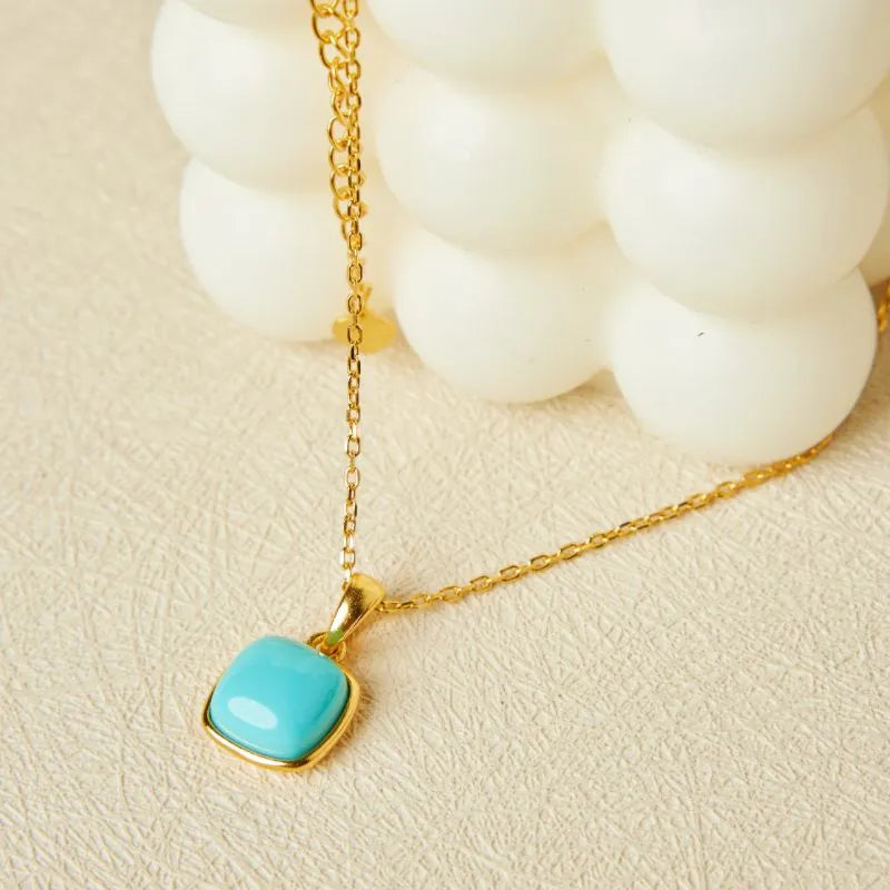 Turquoise Necklace "Perfect Square" Gold-Plated Silver