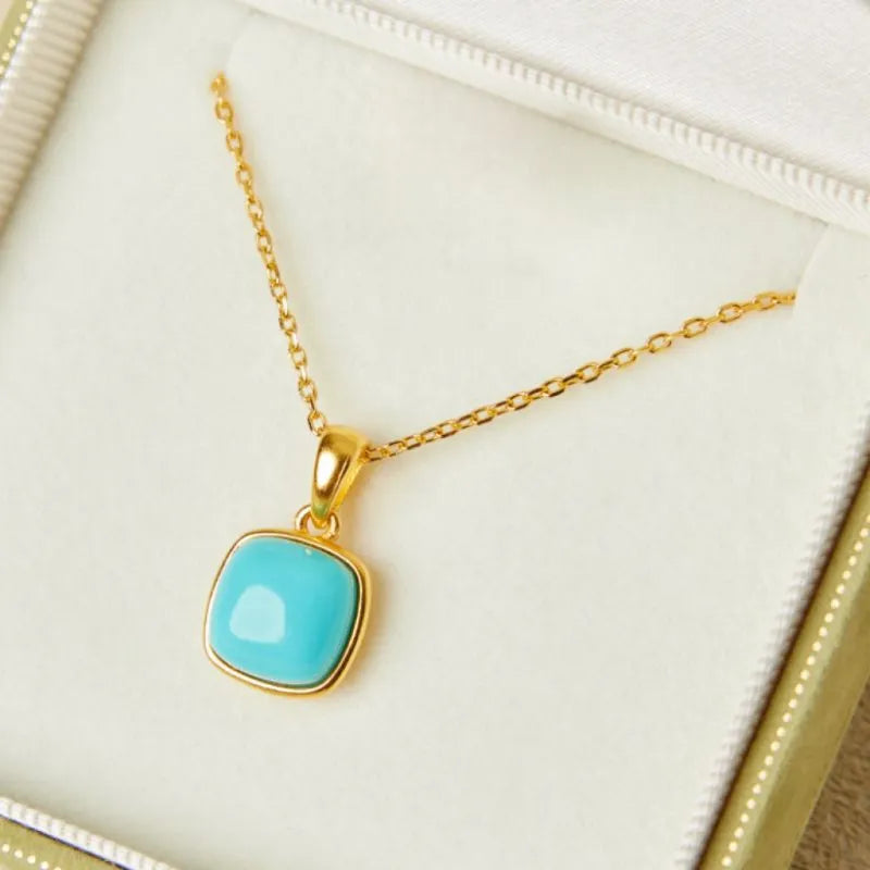 Turquoise Necklace "Perfect Square" Gold-Plated Silver