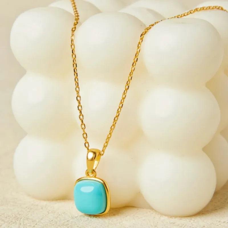 Turquoise Necklace "Perfect Square" Gold-Plated Silver