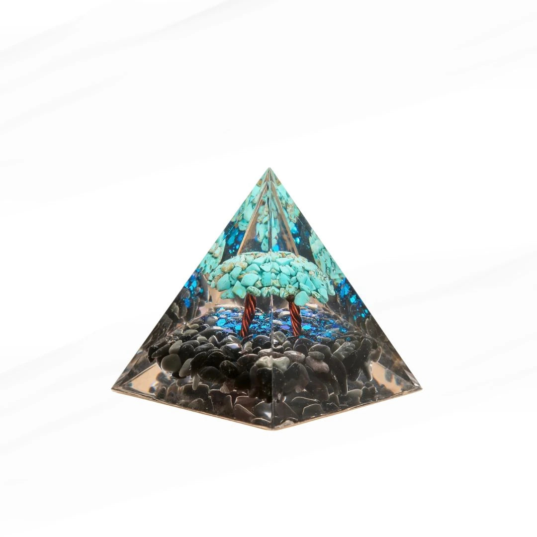 Celestial Force - Orgonite Pyramid Tree of Life in Turquoise and Obsidian