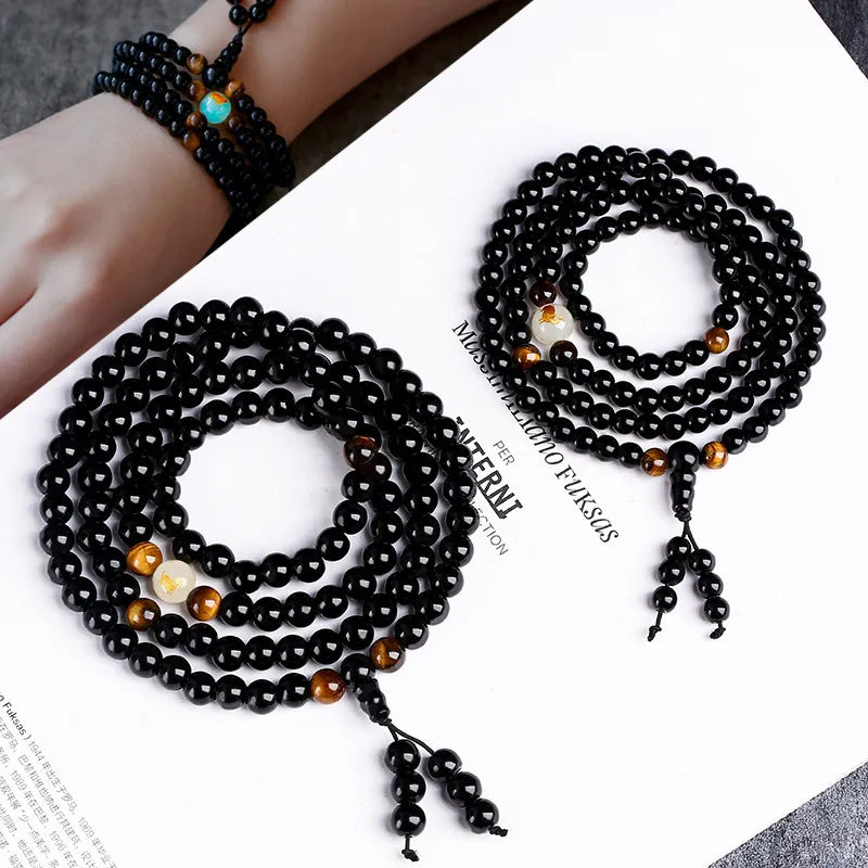 Mala Bracelet Obsidian and Tiger Eye "Mental Strength"