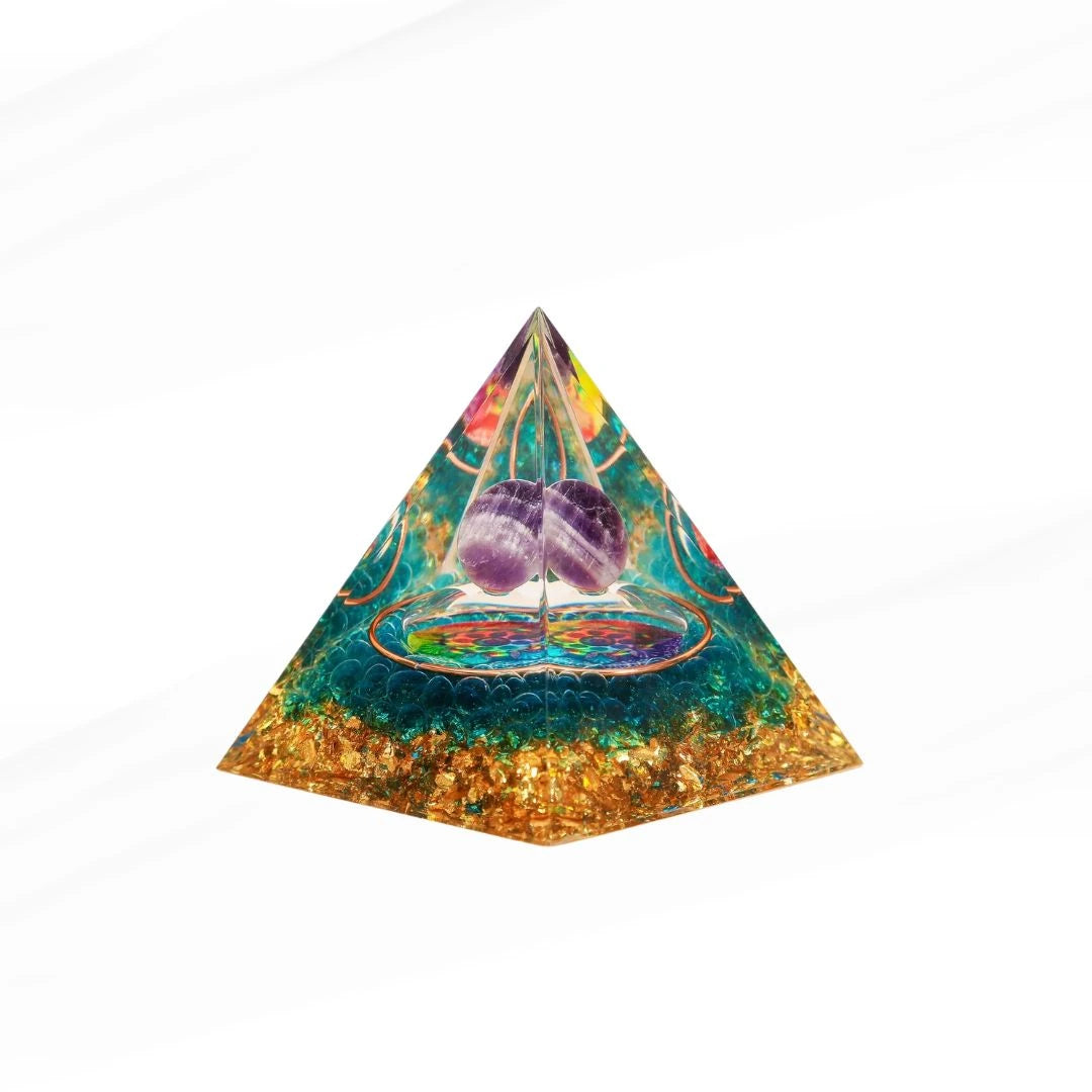 Peace and Serenity - Orgonite Pyramid in Amethyst and Aquamarine