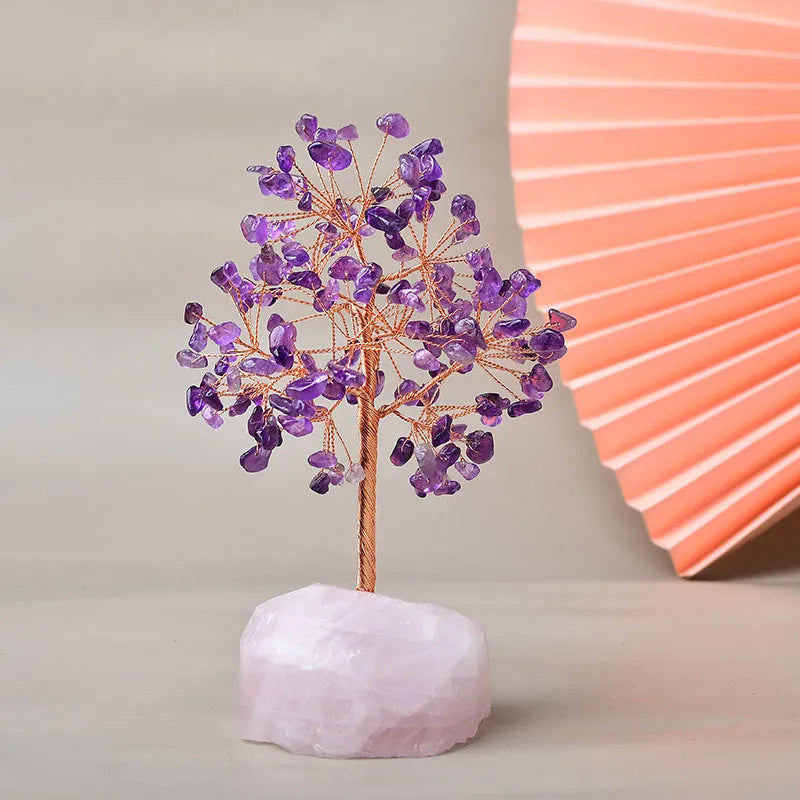 Joie de Vivre - Amethyst Tree of Life with Rose Quartz Base