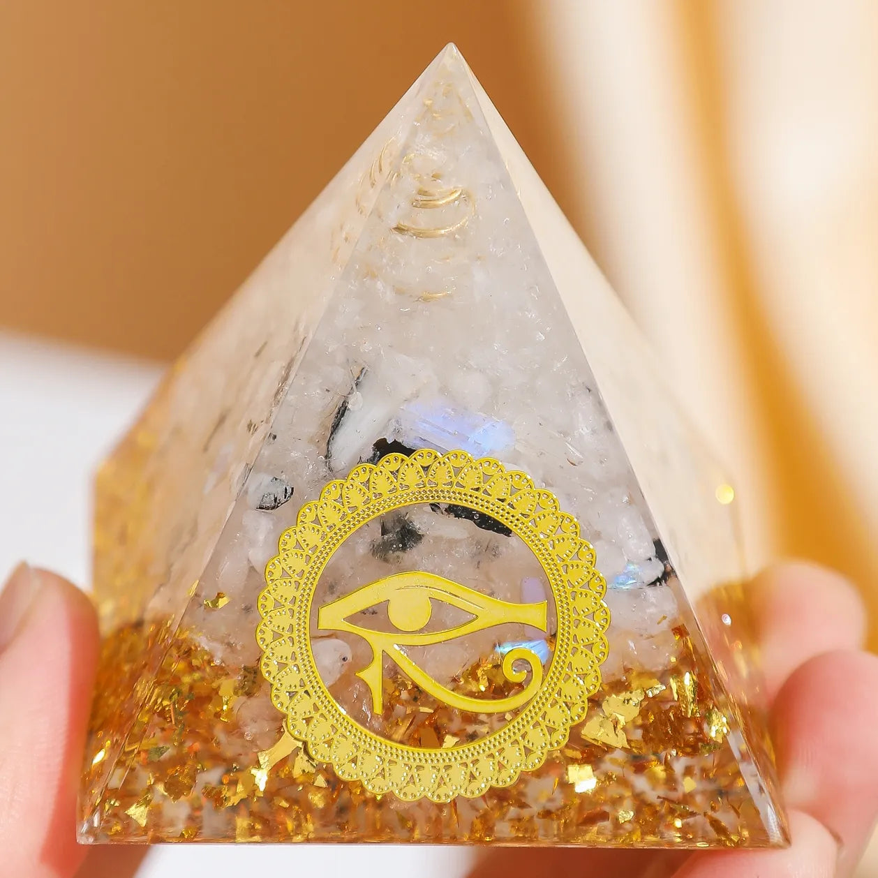 Protective Power - Orgonite Pyramid Eye of Horus in Clear Quartz