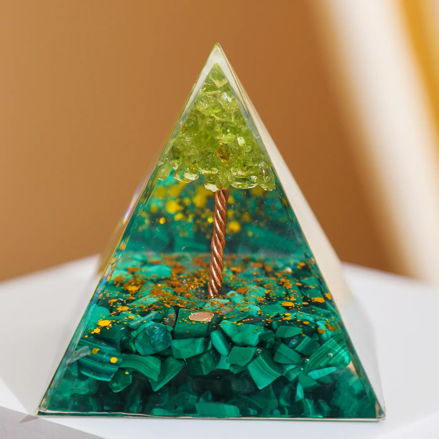 Purity - Orgonite Pyramid Tree of Life in Peridot and Malachite