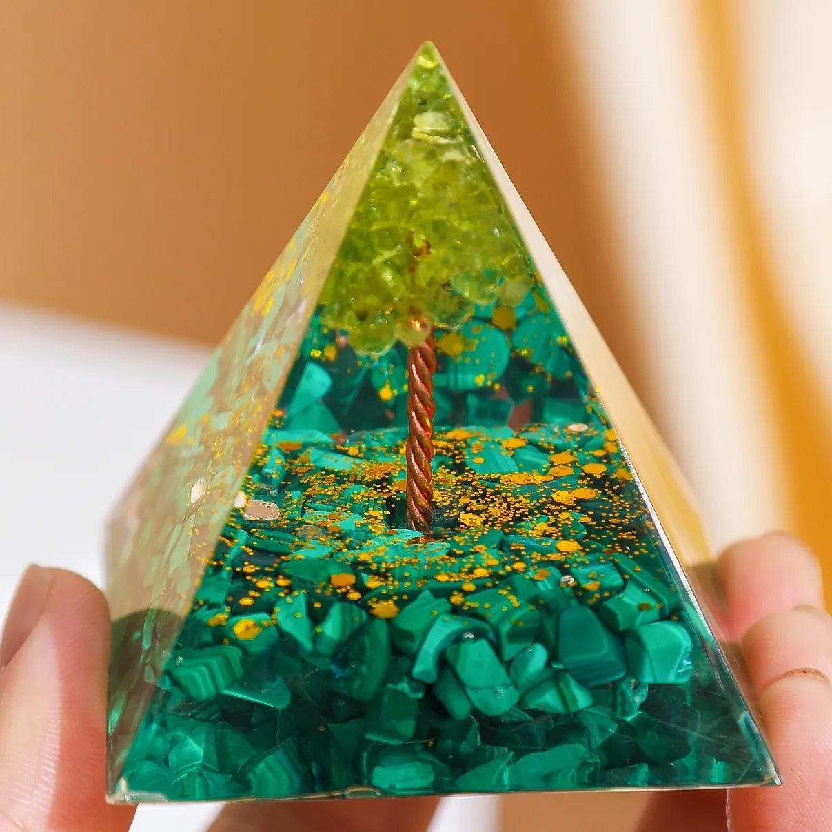 Purity - Orgonite Pyramid Tree of Life in Peridot and Malachite