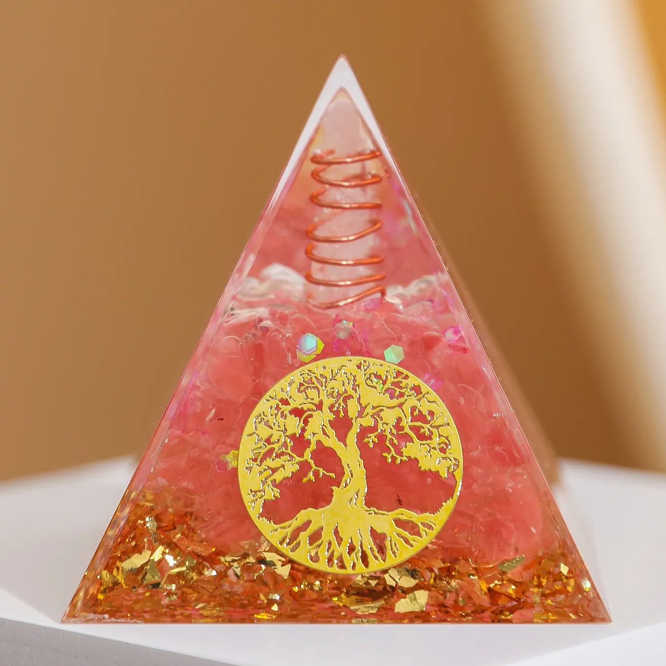Roots of Love - Orgonite Pyramid Tree of Life in Rose Quartz