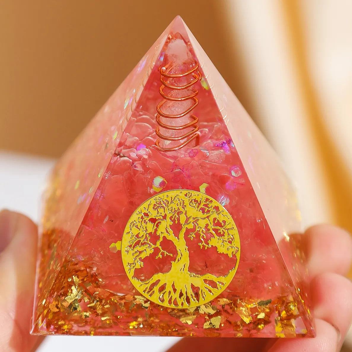 Roots of Love - Orgonite Pyramid Tree of Life in Rose Quartz